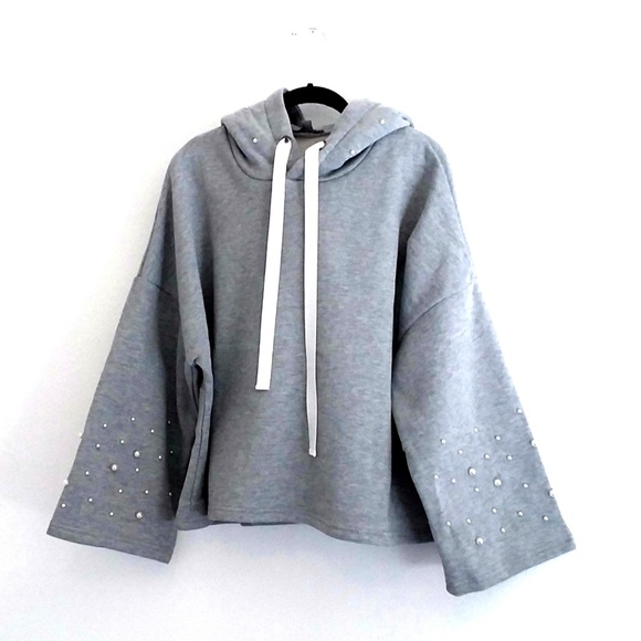 Pearl Studded Hooded Sweatshirt Fleece Lined - Picture 5 of 8